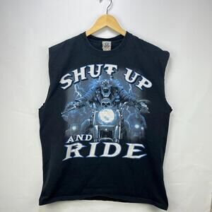 Vintage Liquid Blue Shut Up and Ride Skull Biker Shirt XL